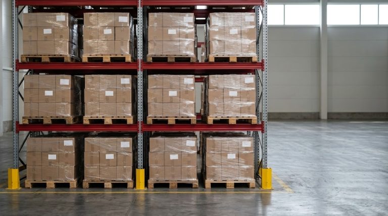 Pallet racking bay with euro pallets on several levels